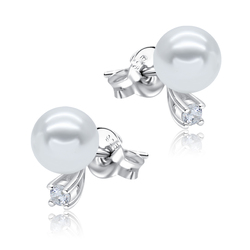 Pearl with CZ Crystal Silver Stud Earring STS-4874